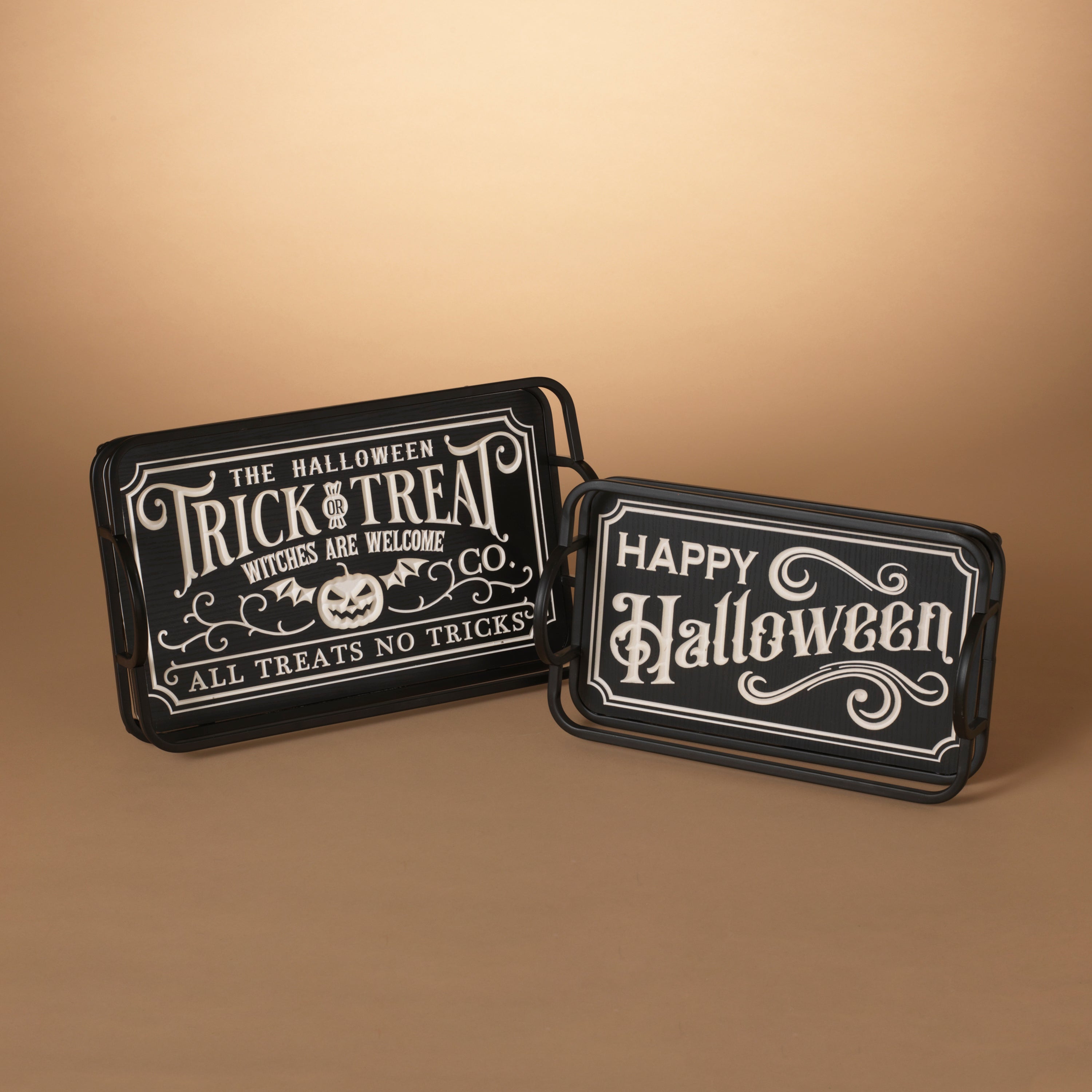 Set of 2 Spooky Happy Halloween Trays, Trick or Treat Decor